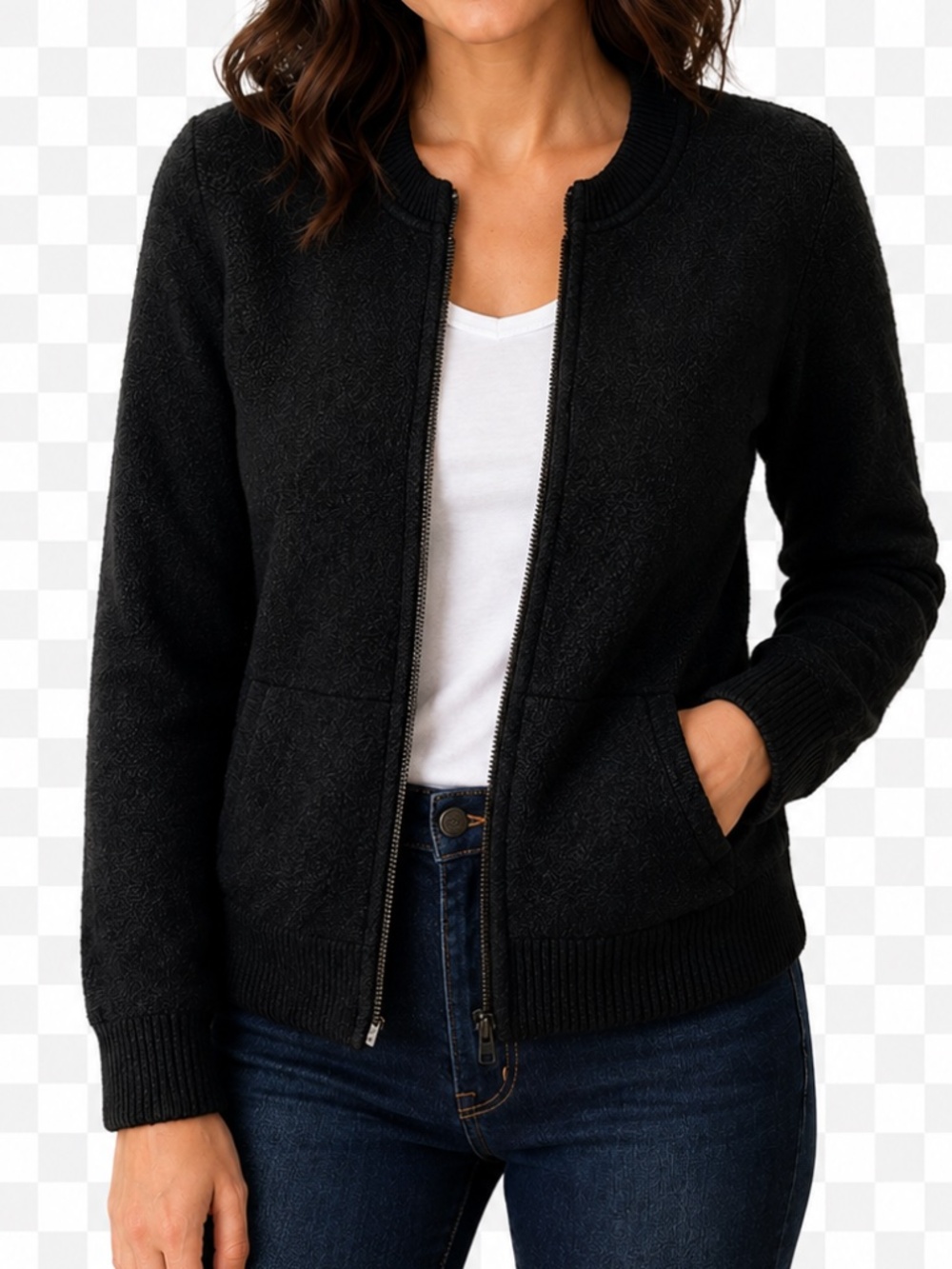 Halogen Two-Tone Black Wool Bomber Jacket